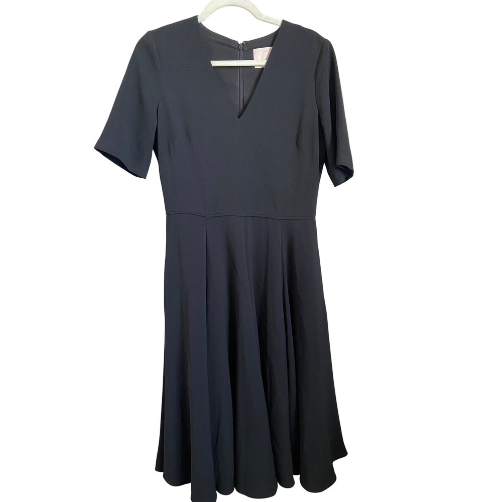 Gal Meets Glam Collection Edith Black V-Neck Midi Dress Short Sleeve 8